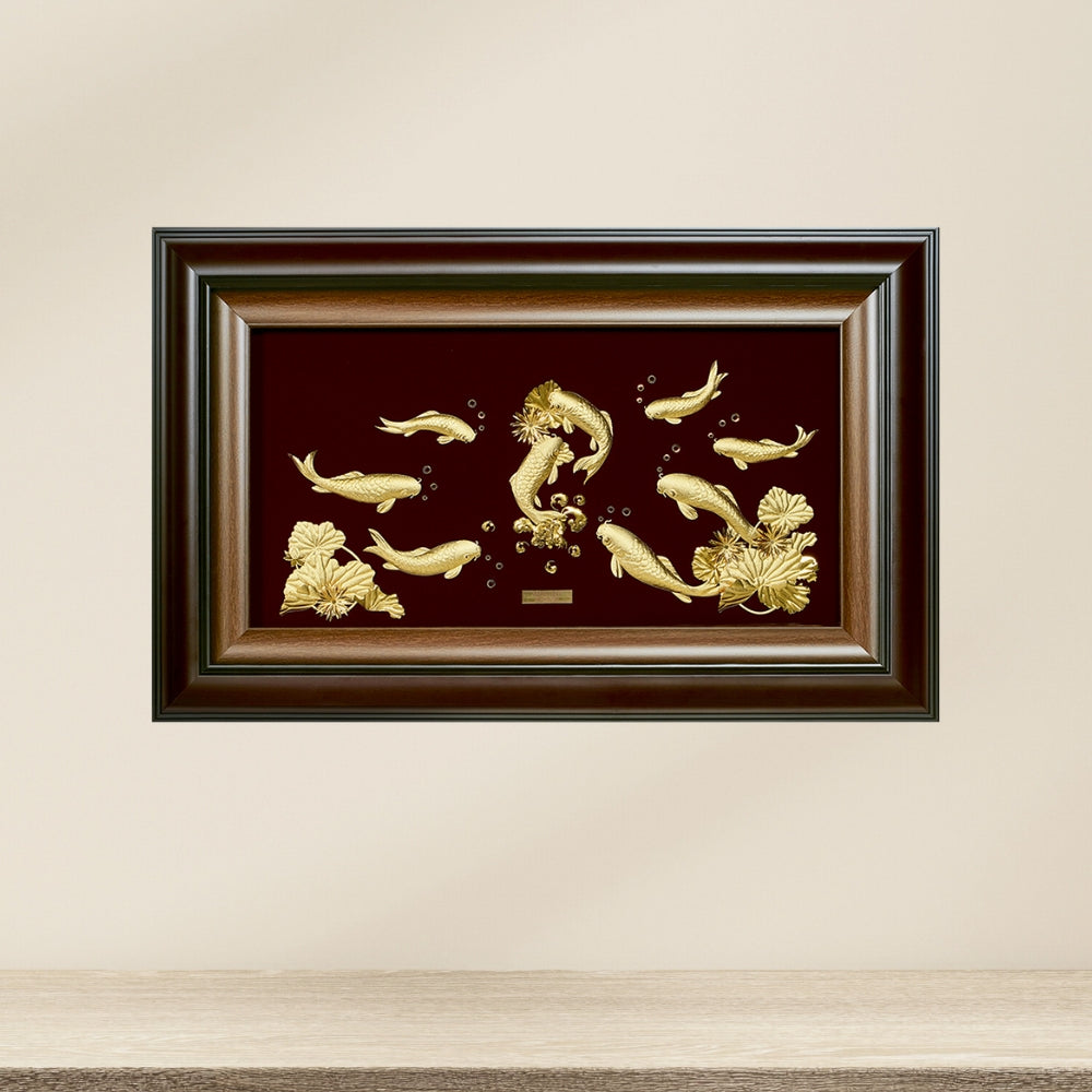 CGS024602 9Wealth Carps in Frame 37x58 cm
