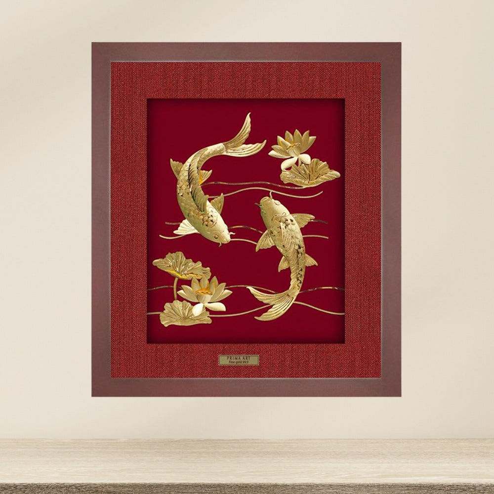 CGS029903 Couple Lucky Carps with Lotus in Frame 36x46 cm
