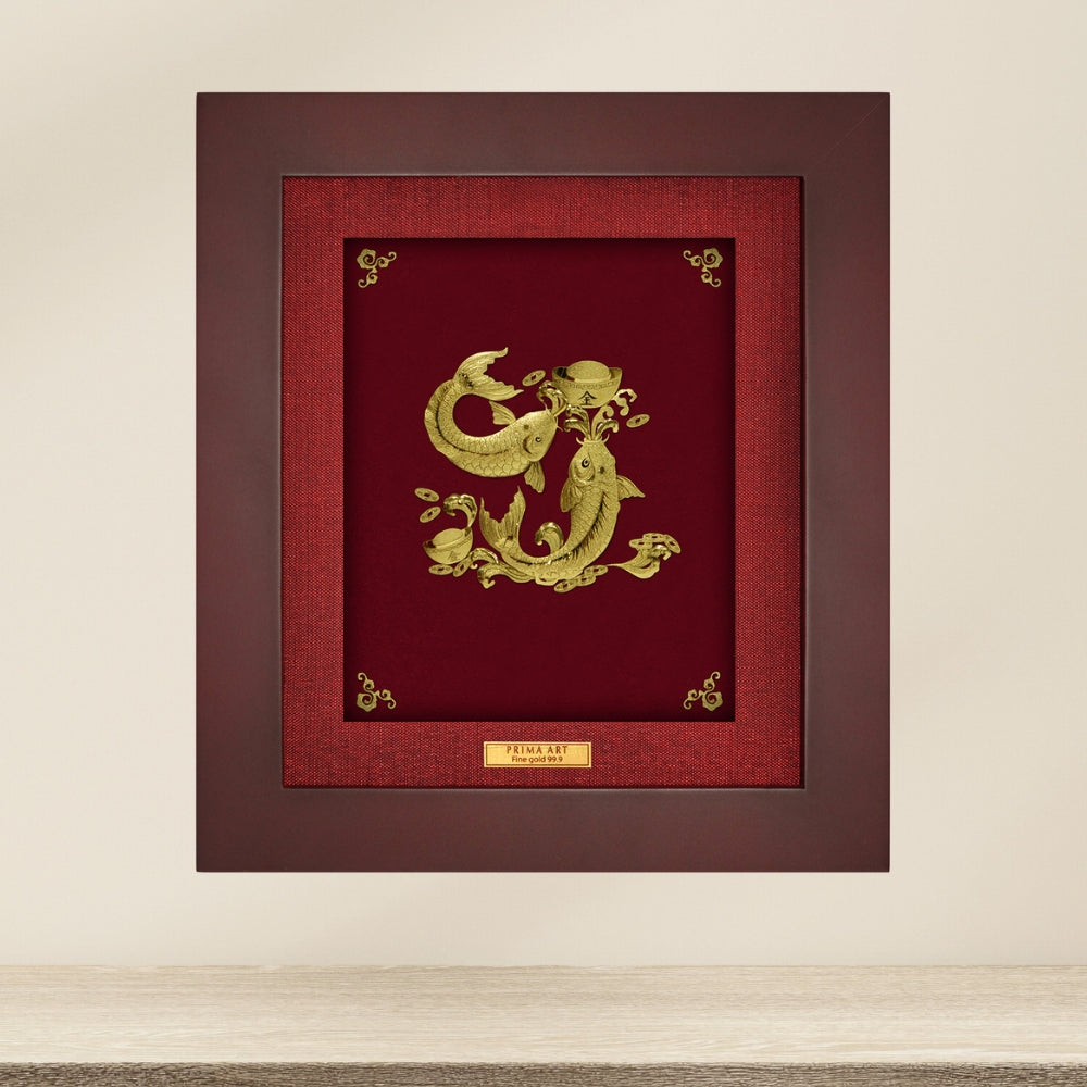 CGS044704 Couple Fortune Carps in Frame 18x20 cm