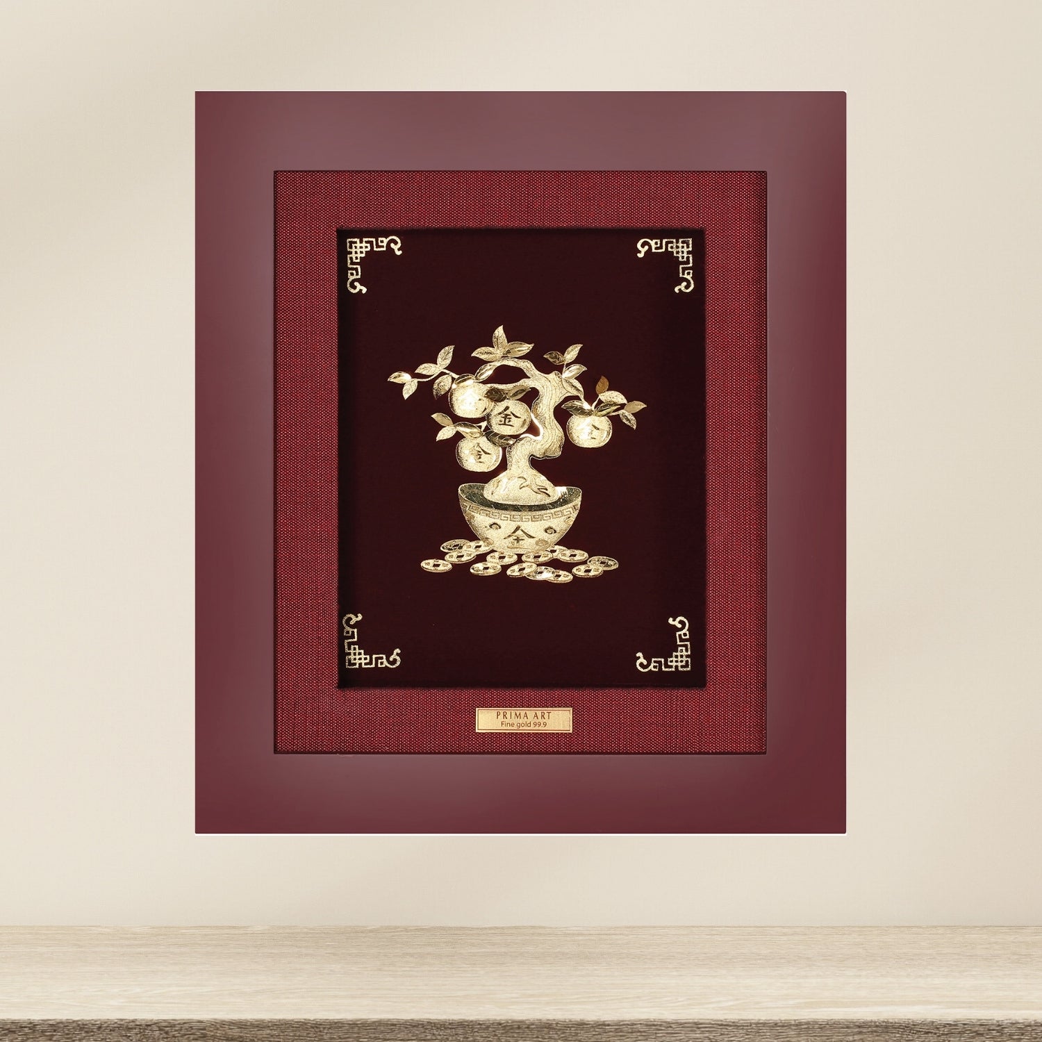 CGS-0447-05 Golden Orange Tree With Fu Blessing Life in Frame 18 x 20 cm