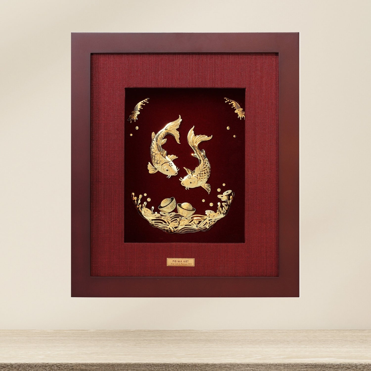 CGS-0466-06 Couple Carps Brings  Money in Frame 25 x 29 cm