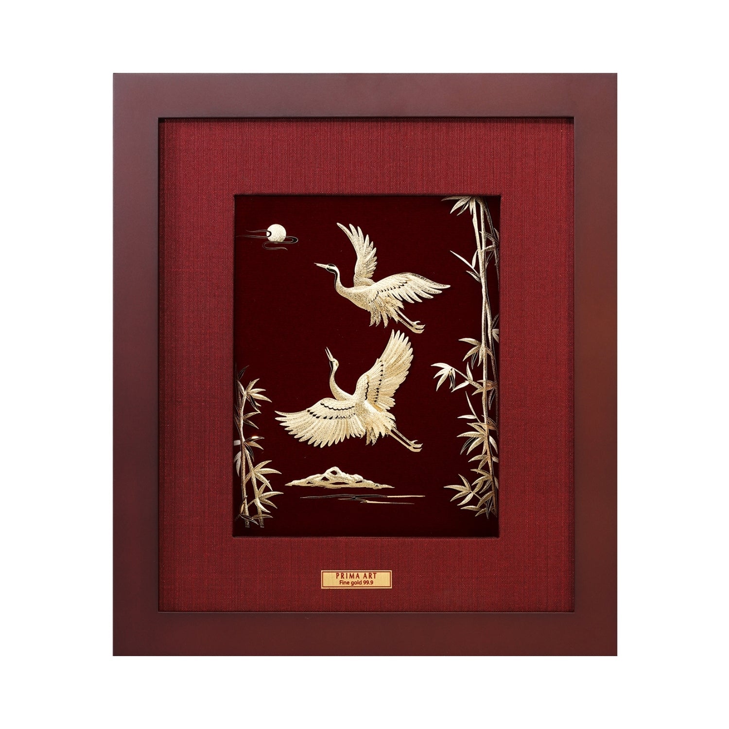 CGS-0466-14 Golden Cranes With Bamboo Tree in Frame 25 x 29 cm