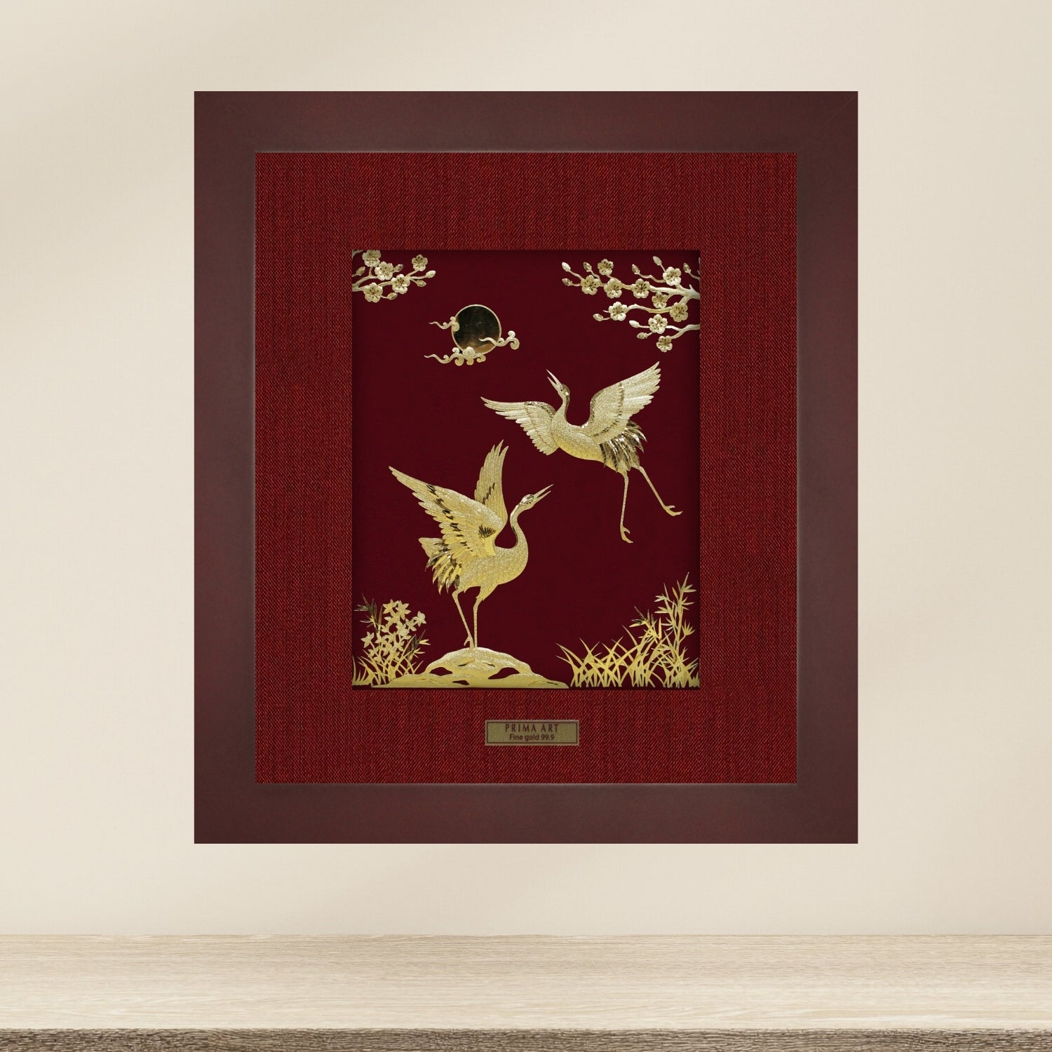 CGS-0466-07 Couple Cranes By The Pine Tree Branch in Frame 25 x 29 cm