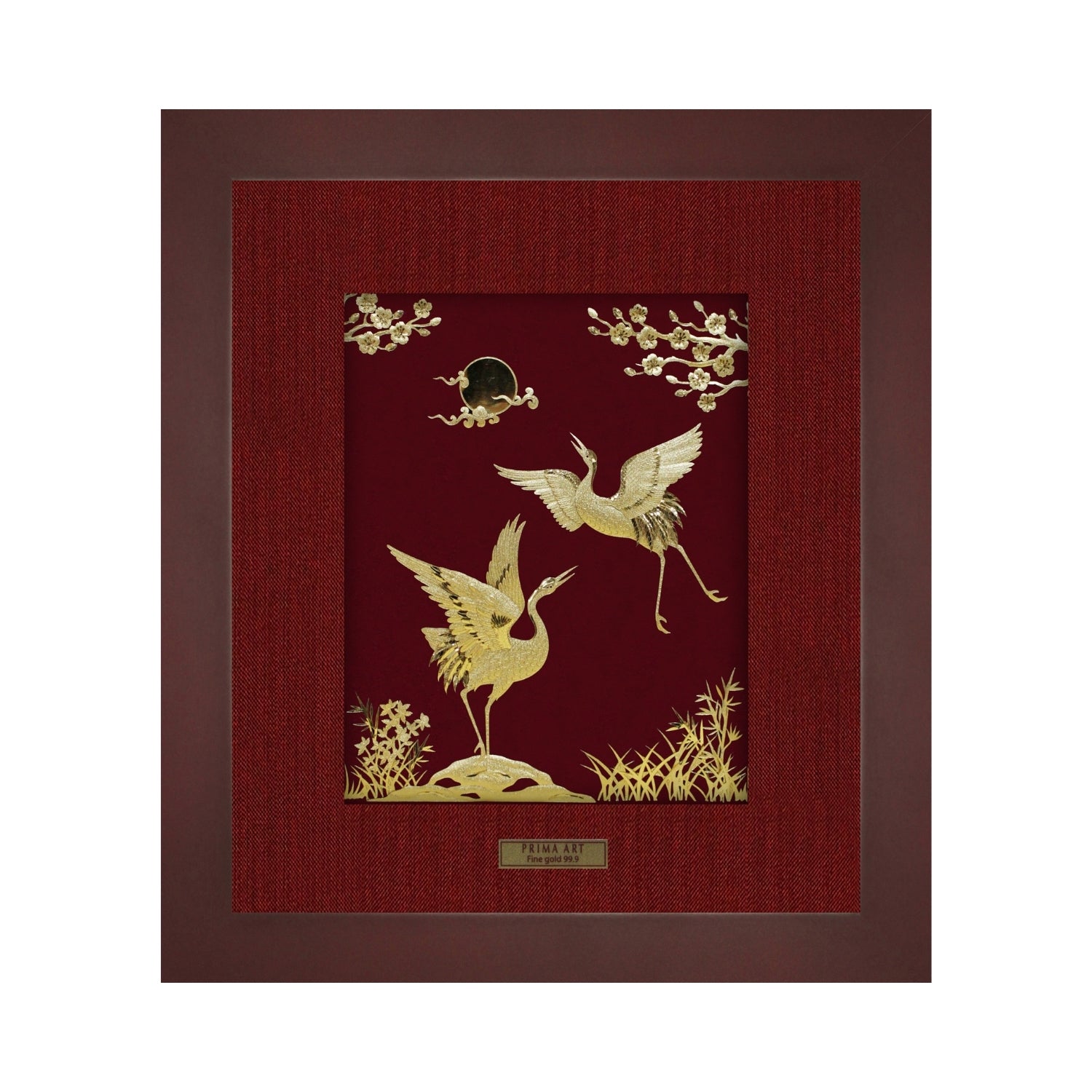 CGS-0466-07 Couple Cranes By The Pine Tree Branch in Frame 25 x 29 cm