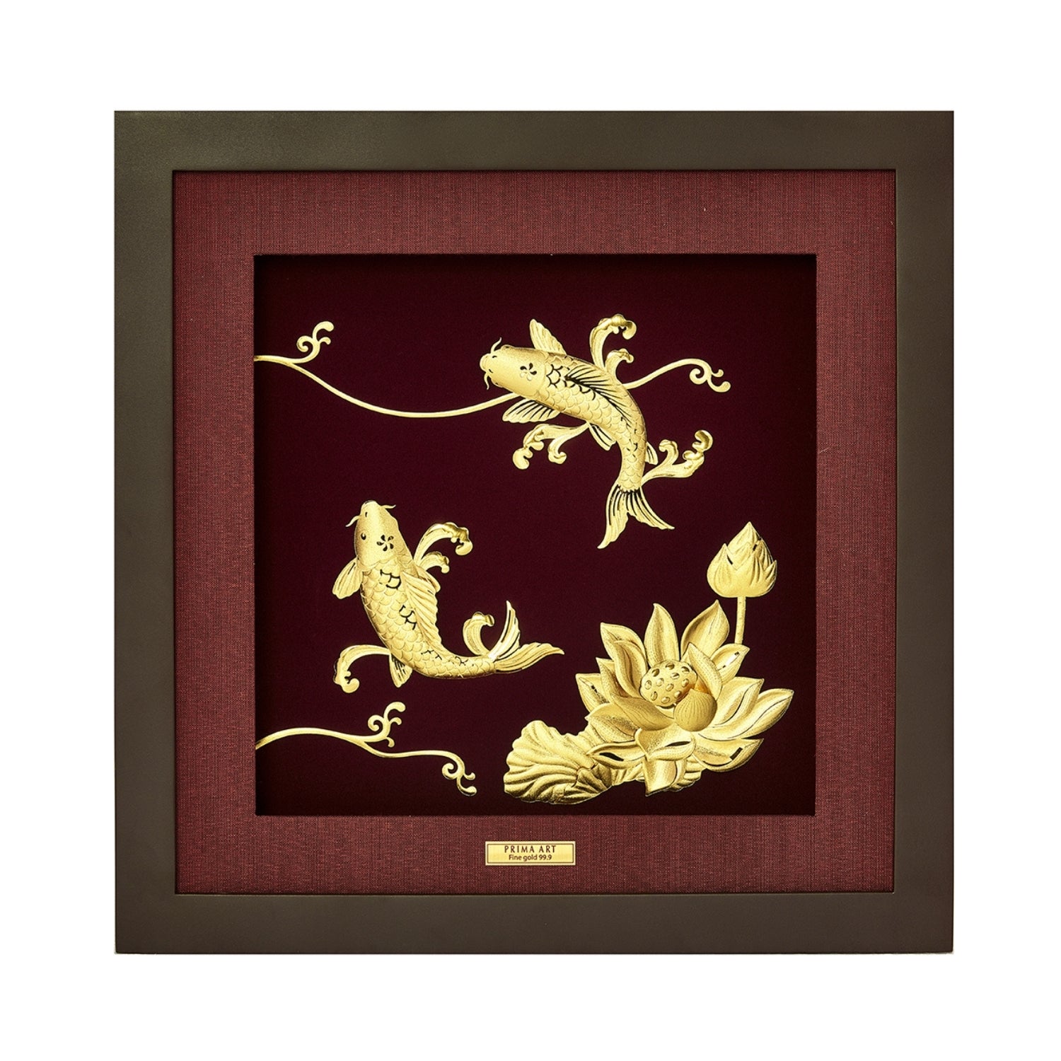 CGS-0539-01 Golden Carp With Royal Lotus in Frame 35 x 35 cm