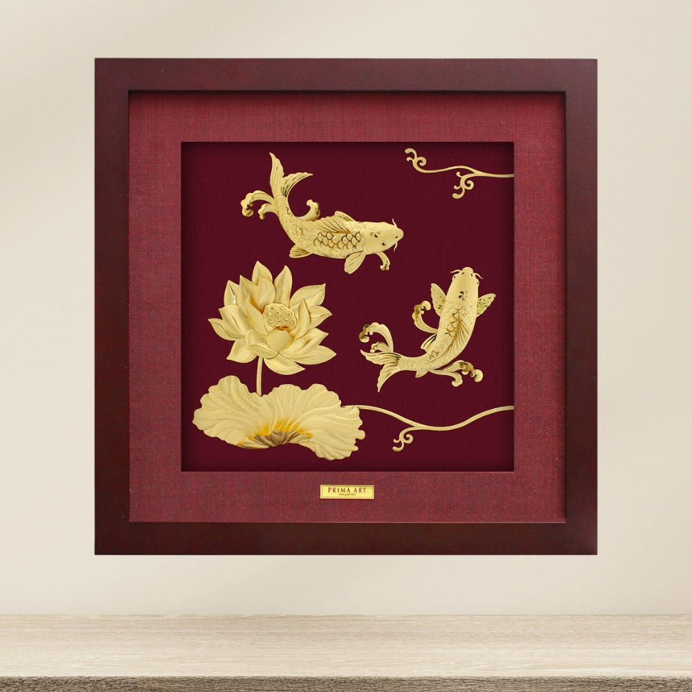CGS053902 Couple Carps with Lotus in Frame 35x35 cm