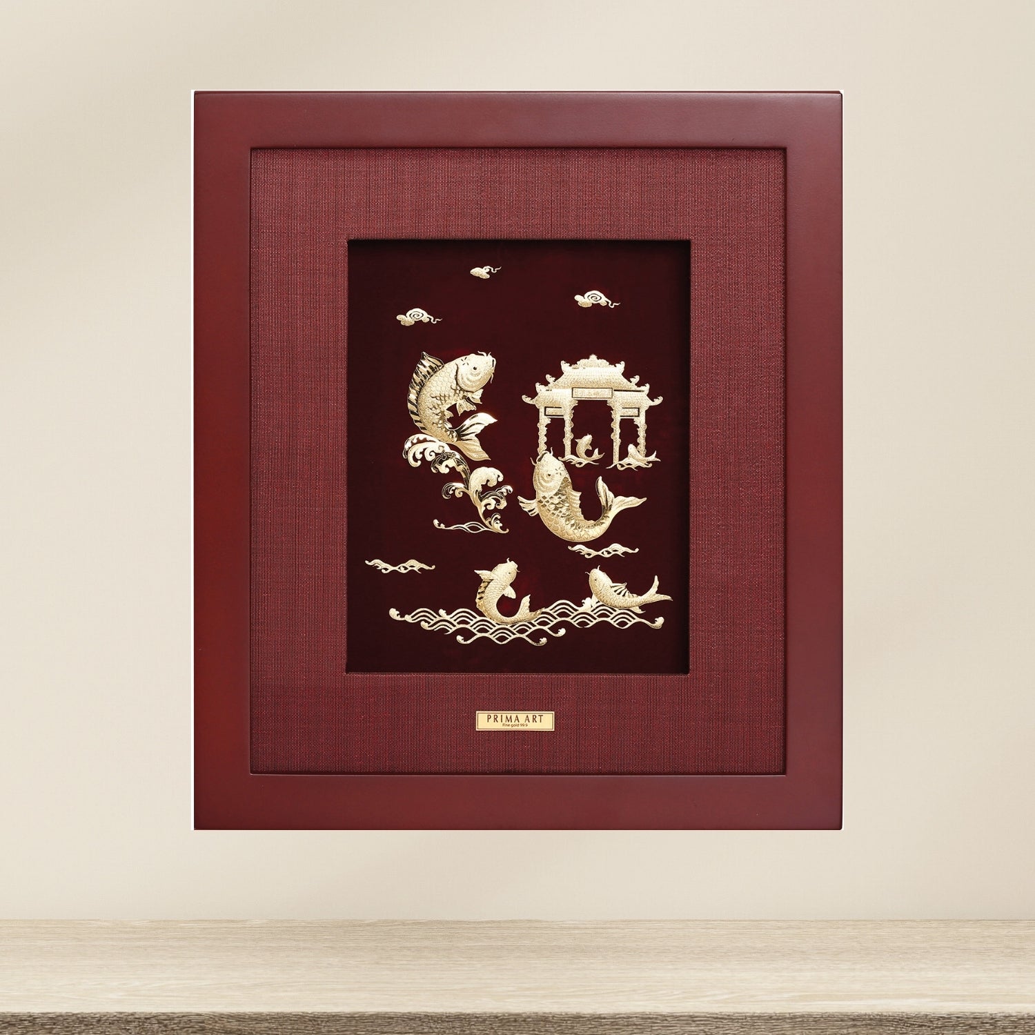 CGS-0564-01 Golden Carps Jumping To Heaven Gate in Frame 25 x 29 cm