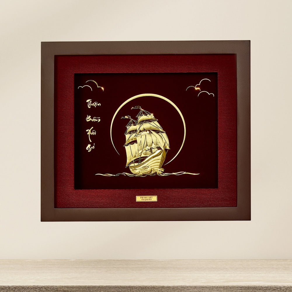 CGS068701 Golden Wealth Ship in Frame 33x38 cm