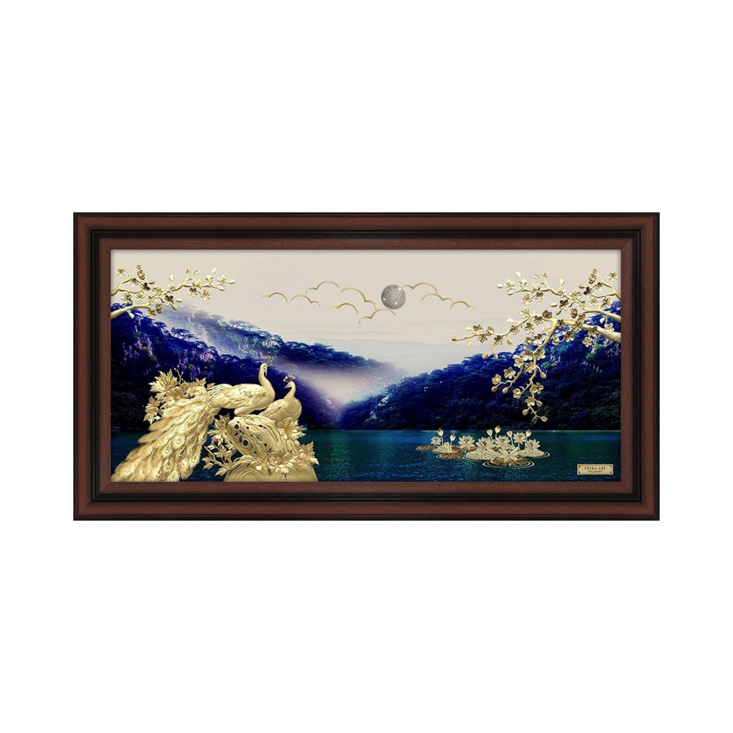 CGS-0801-01 The LUXE, Happy Peacocks In The Scenic  Moutain View From The Lake in Frame 140 x 70 cm