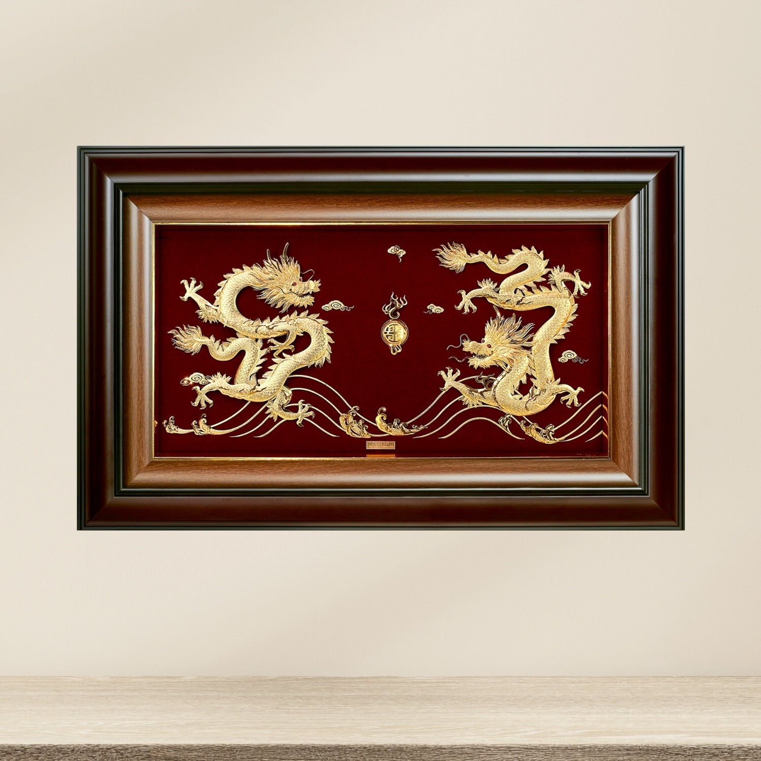 MGS-0045-01 Two Dragons Chalenging To Win The Crystal Ball in Frame 52 x 32 cm