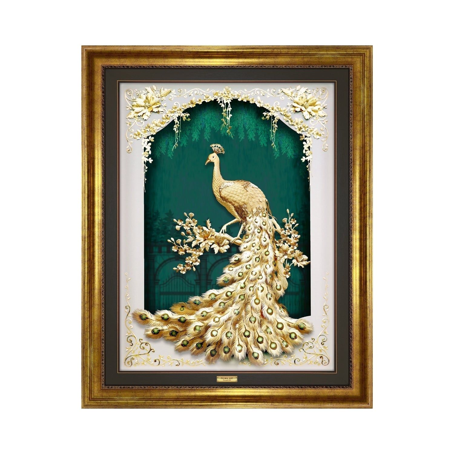MGS-0058-01 NOBLE Peafowl, Elegant Peacock In The Flower Garden in Frame 100 x 125 cm