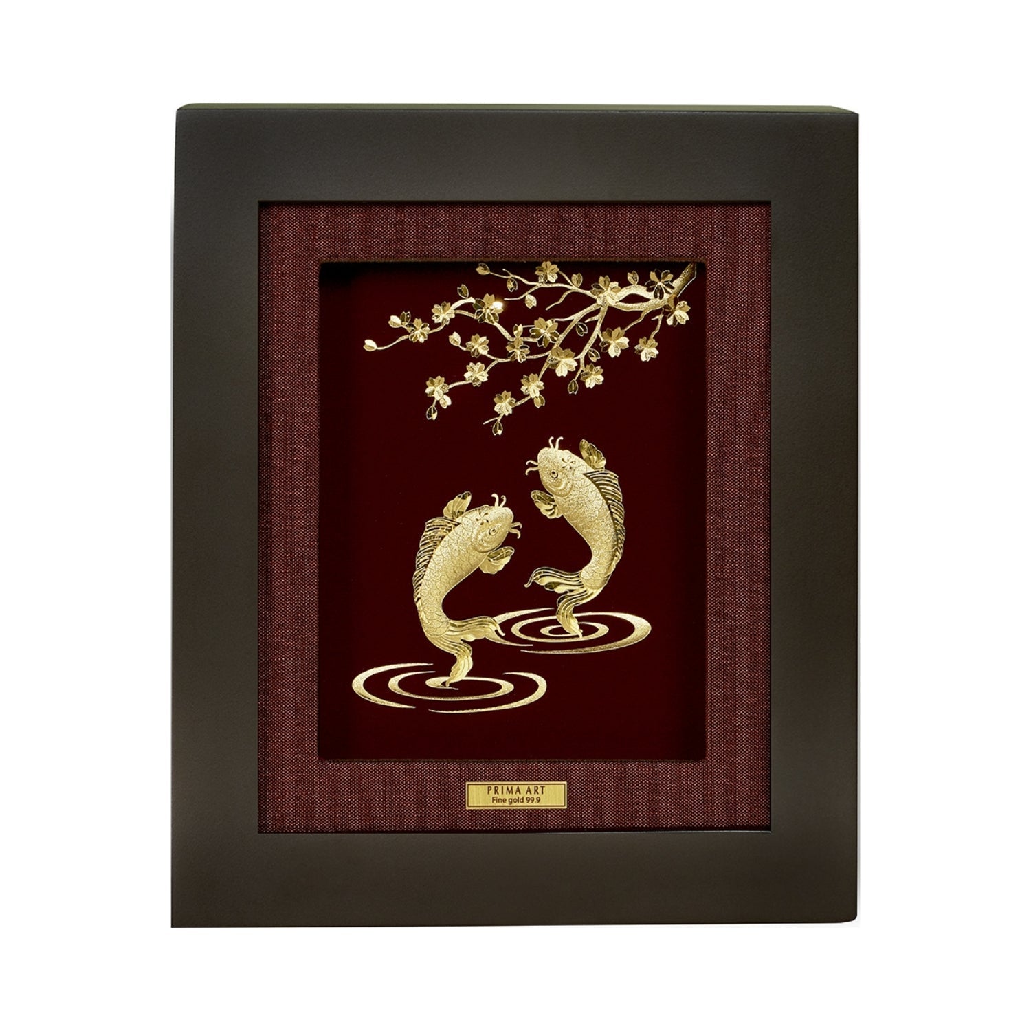 CGS-0150-65 Golden Couple Carps And Apricot Blossom in Frame 18 x 20 cm