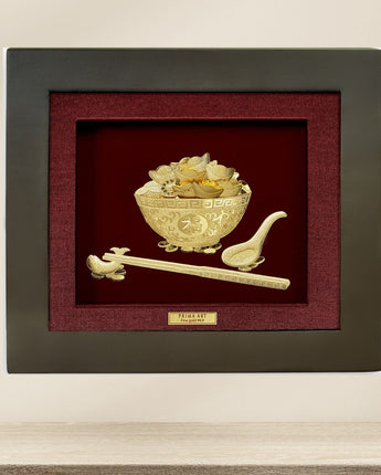 CGS-0264-13 Golden Rice Bowl Brings Happiness And Prosperity in Frame 18 x 20 cm