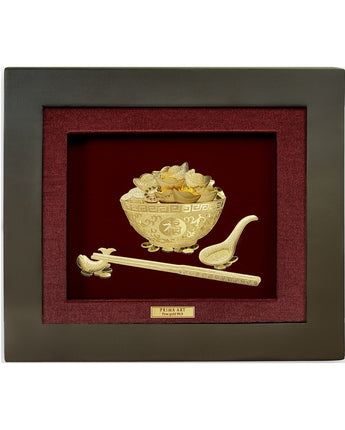 CGS-0264-13 Golden Rice Bowl Brings Happiness And Prosperity in Frame 18 x 20 cm