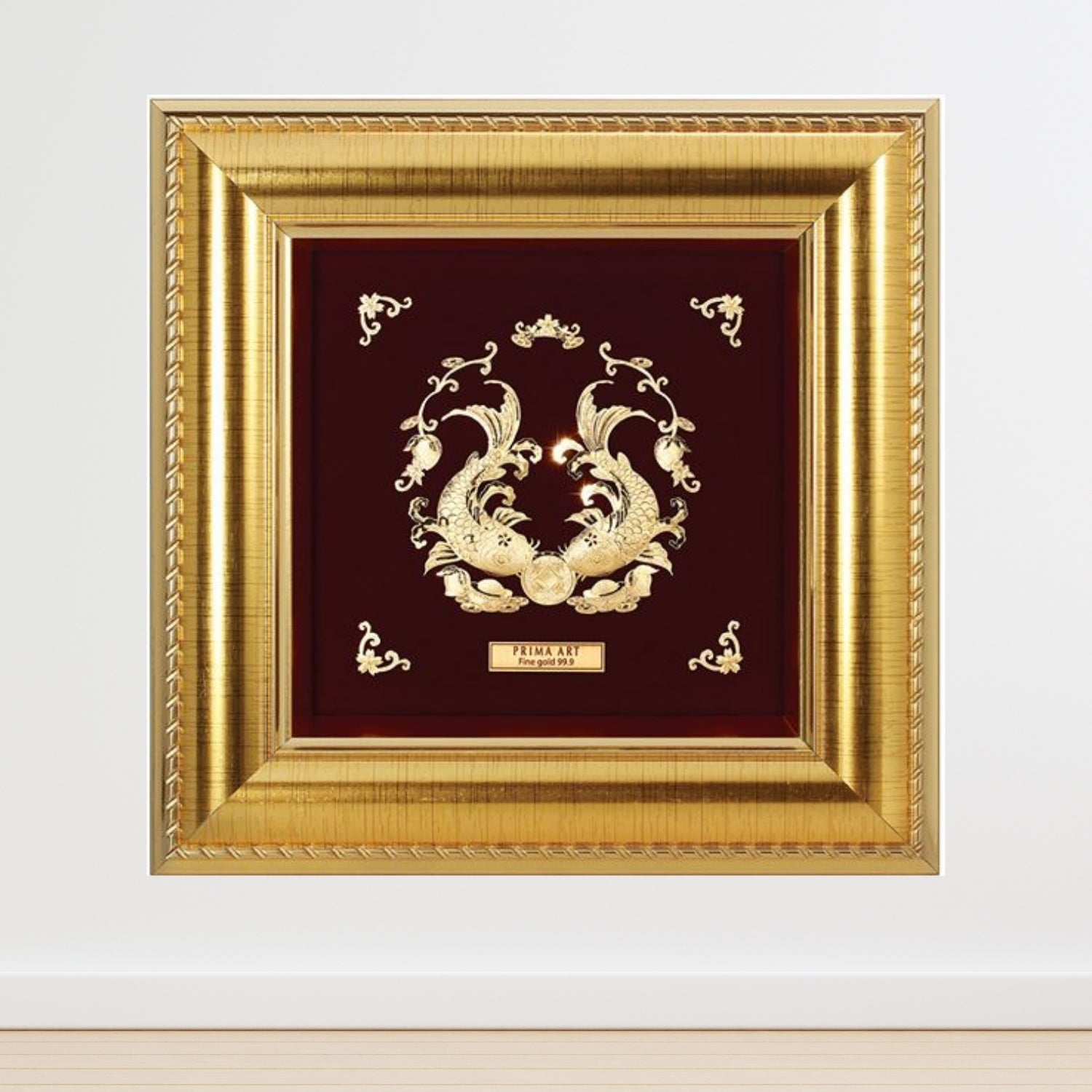 CGS-0275-09 Couple Carps With Golden Money in Frame 16 x 16 cm