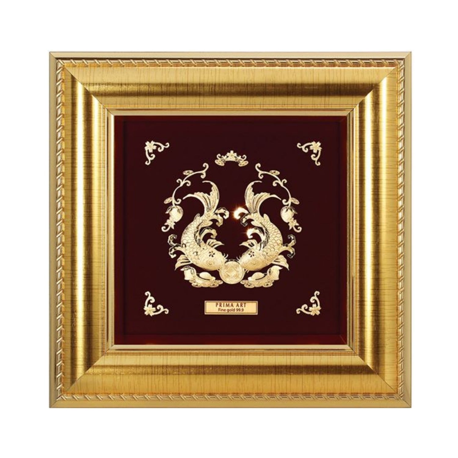 CGS-0275-09 Couple Carps With Golden Money in Frame 16 x 16 cm