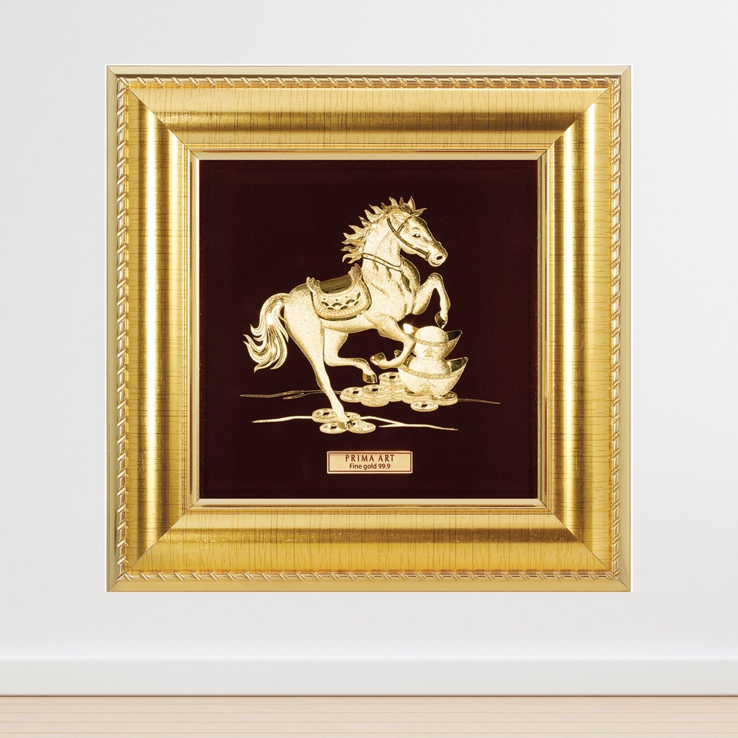 CGS-0371-13 Golden Horse Brings Fortune in Frame 16 x 16 cm