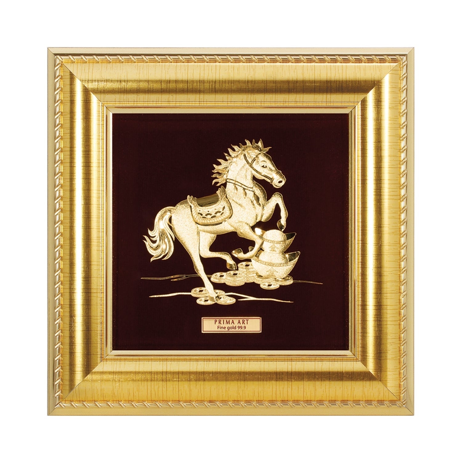 CGS-0371-13 Golden Horse Brings Fortune in Frame 16 x 16 cm