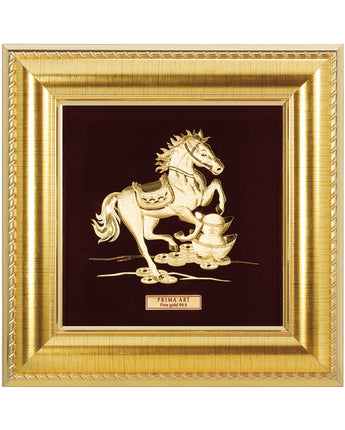 CGS-0371-13 Golden Horse Brings Fortune in Frame 16 x 16 cm