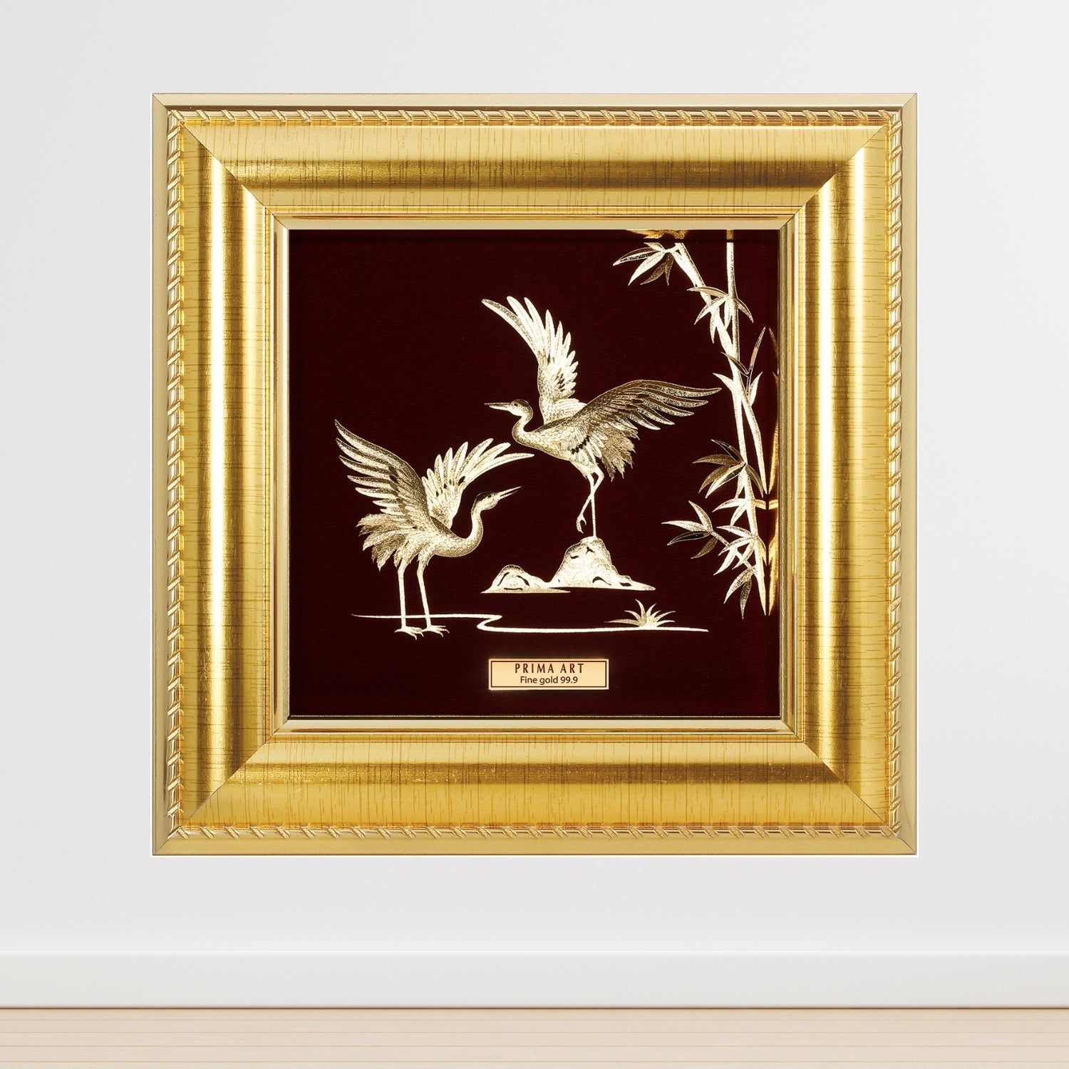 CGS-0371-15 Couple Cranes On Bamboo Branches in Frame 16 x 16 cm