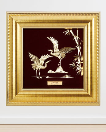 CGS-0371-15 Couple Cranes On Bamboo Branches in Frame 16 x 16 cm