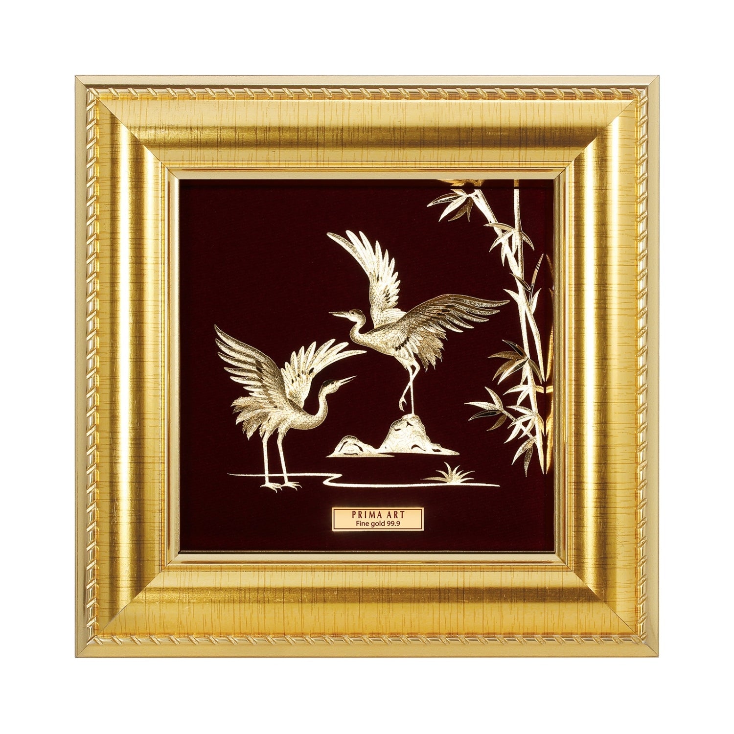 CGS-0371-15 Couple Cranes On Bamboo Branches in Frame 16 x 16 cm