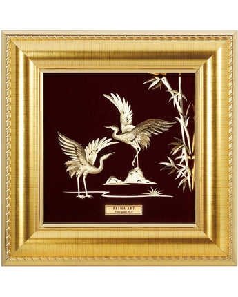 CGS-0371-15 Couple Cranes On Bamboo Branches in Frame 16 x 16 cm