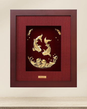 CGS-0466-06 Couple Carps Brings  Money in Frame 25 x 29 cm