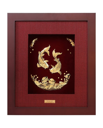 CGS-0466-06 Couple Carps Brings  Money in Frame 25 x 29 cm