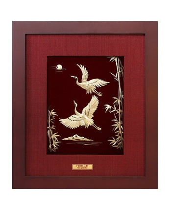CGS-0466-14 Golden Cranes With Bamboo Tree in Frame 25 x 29 cm