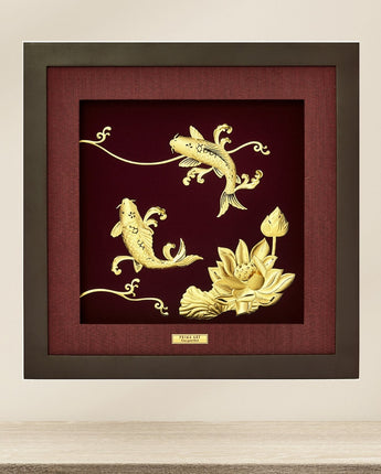 CGS-0539-01 Golden Carp With Royal Lotus in Frame 35 x 35 cm