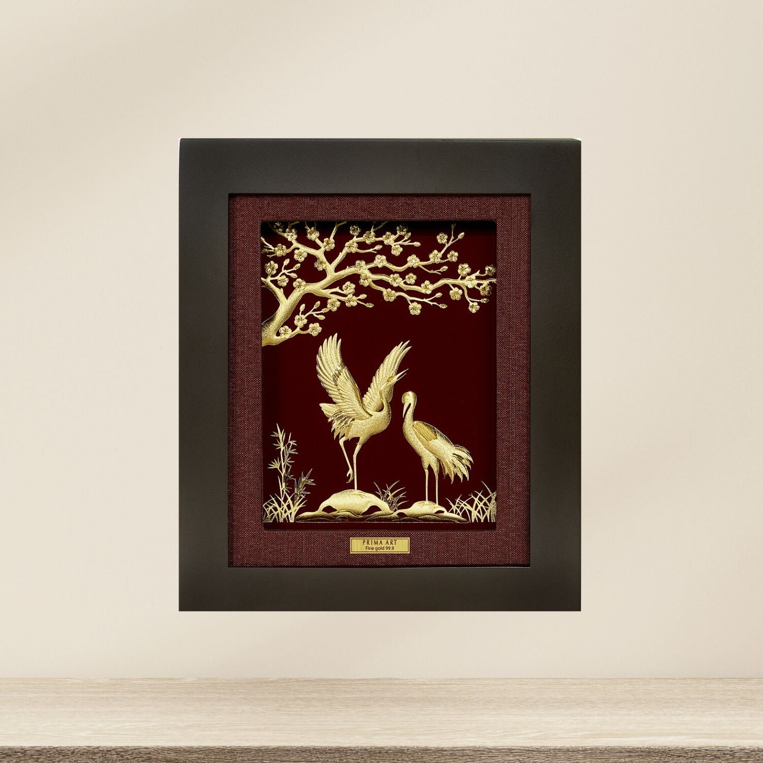 CGS-0551-01 Couple Cranes See Apricot Blossom in Frame 25 x 29 cm