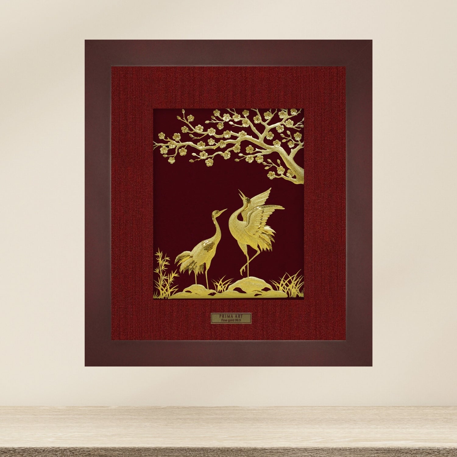 CGS-0551-02 Couple Cranes See Apricot Blossom in Frame 25 x 29 cm