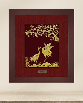 CGS-0551-02 Couple Cranes See Apricot Blossom in Frame 25 x 29 cm