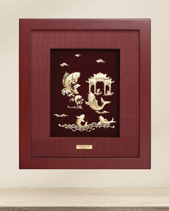 CGS-0564-01 Golden Carps Jumping To Heaven Gate in Frame 25 x 29 cm