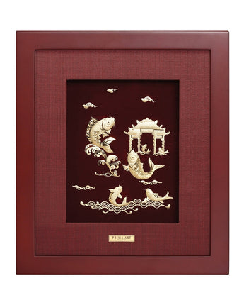 CGS-0564-01 Golden Carps Jumping To Heaven Gate in Frame 25 x 29 cm