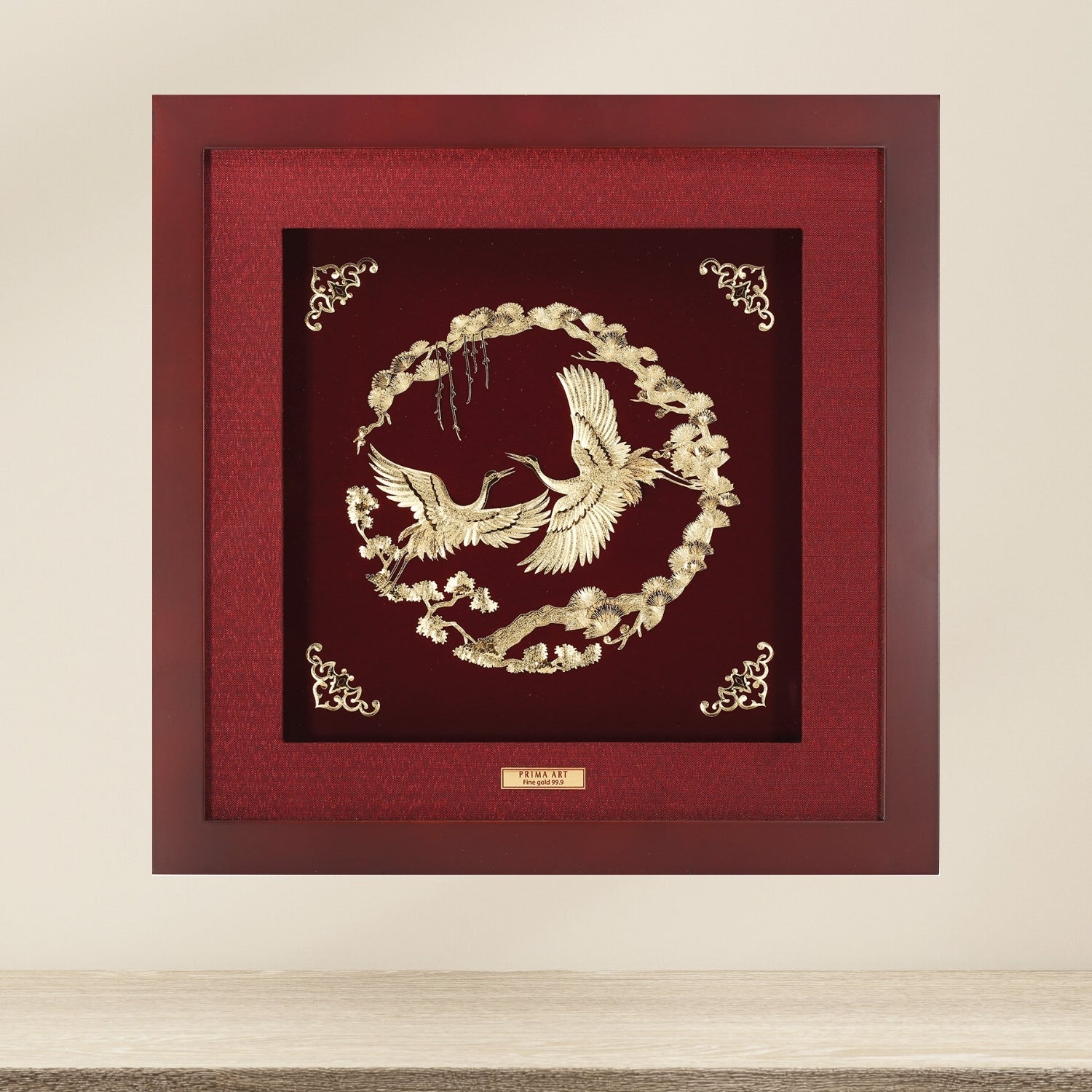 CGS-0580-02 Golden Crane For Wish A Longevity in Frame 35 x 35 cm