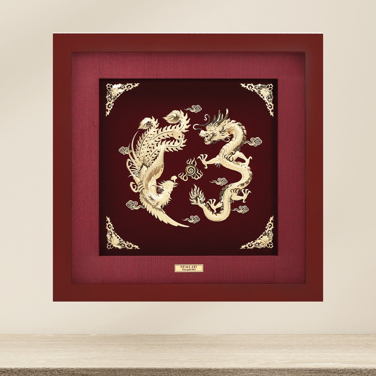 CGS-0593-01 Powerful  Dragon And  Phoenix Bring Happiness And Bright Fortune in Frame 35 x 35 cm