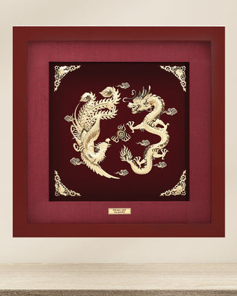 CGS-0593-01 Powerful  Dragon And  Phoenix Bring Happiness And Bright Fortune in Frame 35 x 35 cm