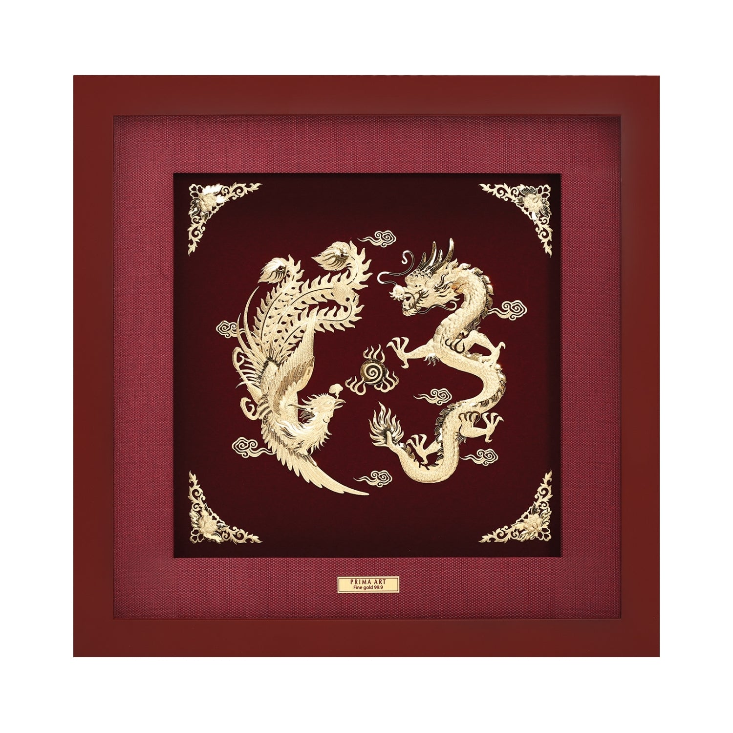 CGS-0593-01 Powerful  Dragon And  Phoenix Bring Happiness And Bright Fortune in Frame 35 x 35 cm