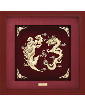 CGS-0593-01 Powerful  Dragon And  Phoenix Bring Happiness And Bright Fortune in Frame 35 x 35 cm