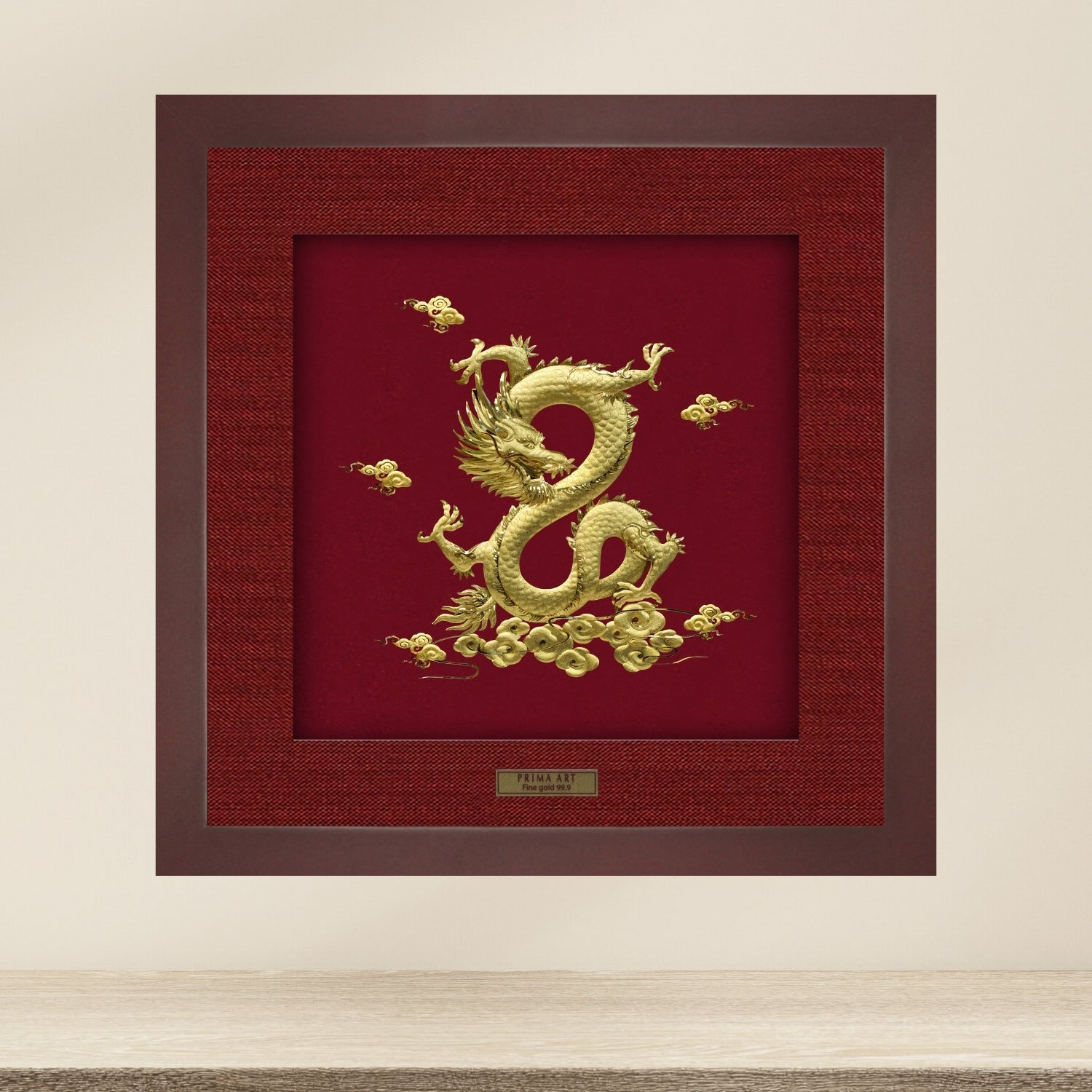 CGS-0593-03 Golden Dragon In 8 Shape Brings Luck And Wellness in Frame 35 x 35 cm