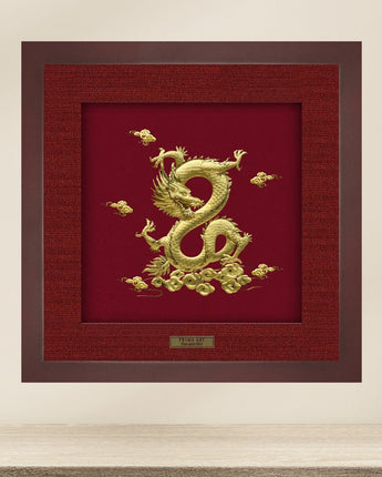 CGS-0593-03 Golden Dragon In 8 Shape Brings Luck And Wellness in Frame 35 x 35 cm