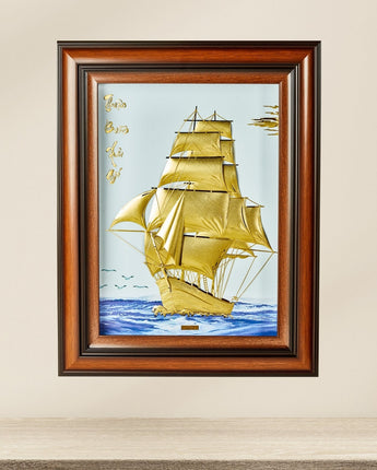 CGS-0632-01 The LUXE, Smooth Journey Golden Wealth Ship  in Frame 58 x 75 cm