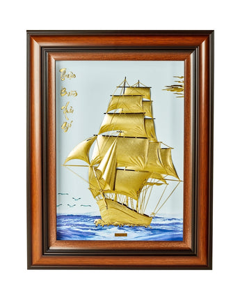 CGS-0632-01 The LUXE, Smooth Journey Golden Wealth Ship  in Frame 58 x 75 cm