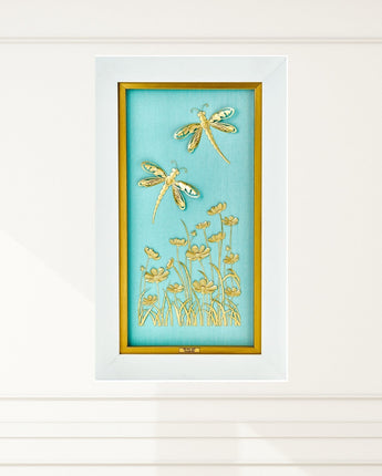 CGS-0644-80 LUXE Original, Couple of golden dragonflies in Frame 25 x 40 cm