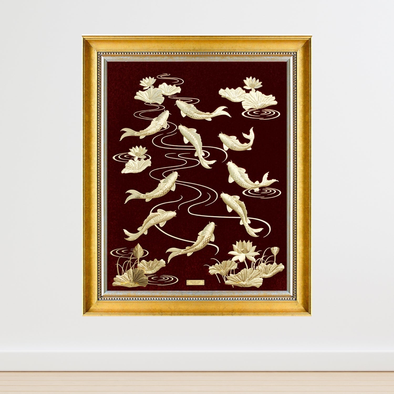 CGS-0646-01 Nine Fishs Gathering Brings Luck And Prosperity in Frame 100 x 125 cm