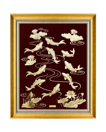 CGS-0646-01 Nine Fishs Gathering Brings Luck And Prosperity in Frame 100 x 125 cm