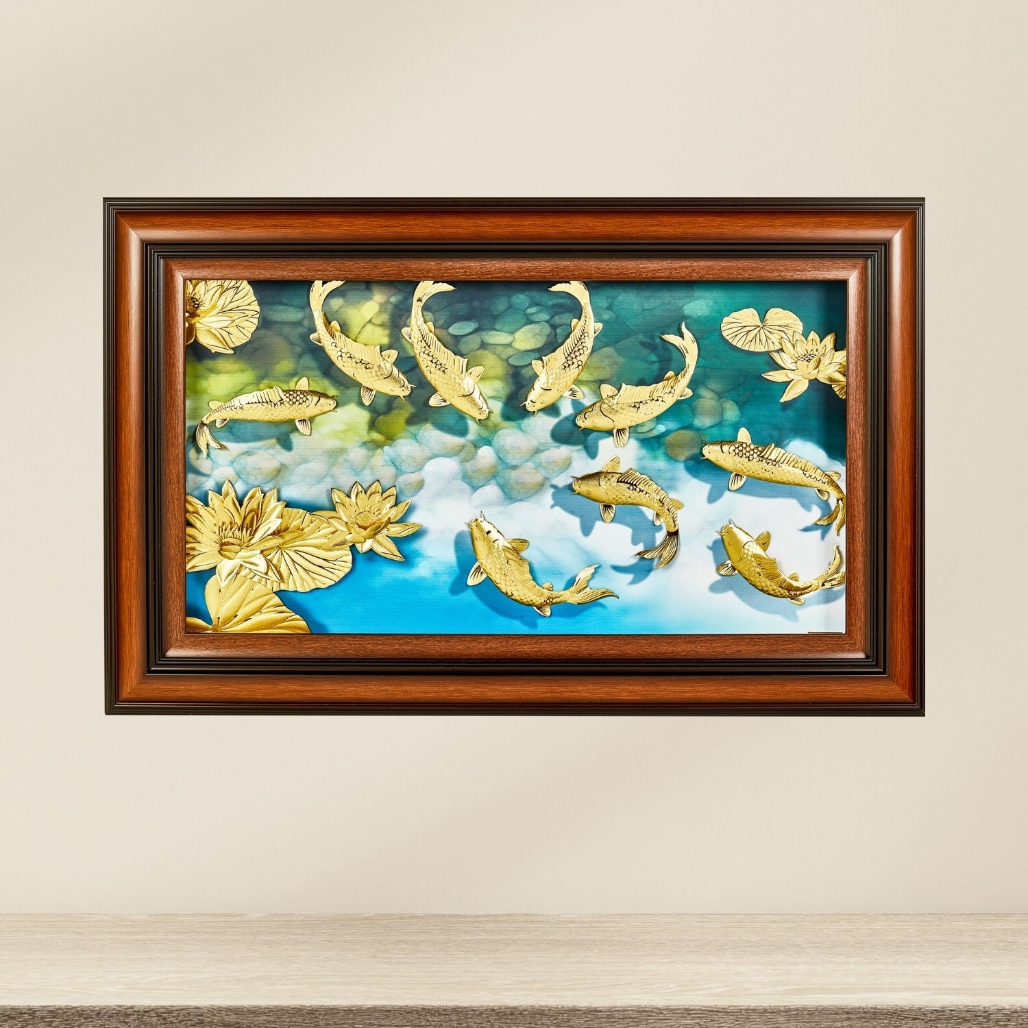 CGS-0670-01 The LUXE, Nine Fishs Gathering Brings Luck And Prosperity in Frame 90 x 60 cm