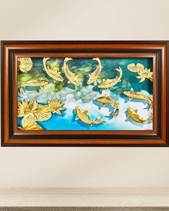CGS-0670-01 The LUXE, Nine Fishs Gathering Brings Luck And Prosperity in Frame 90 x 60 cm